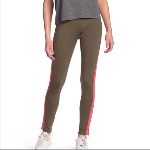 Free People Pants - Free People FP Movement Green/Pink Stripe Zipper Side Leggings size Small EUC